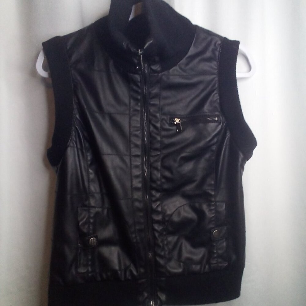 CCi Sono by Cavalini Vest Faux Leather Pockets Full Zip Black